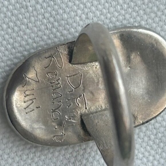 ZUNI D.F. ROMANCITO Turquoise MOP Silver Inlay RING - Picture 8 of 9